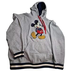 Disney Men Gray Hoodie Fleece Mickey Mouse Pullover Long XL